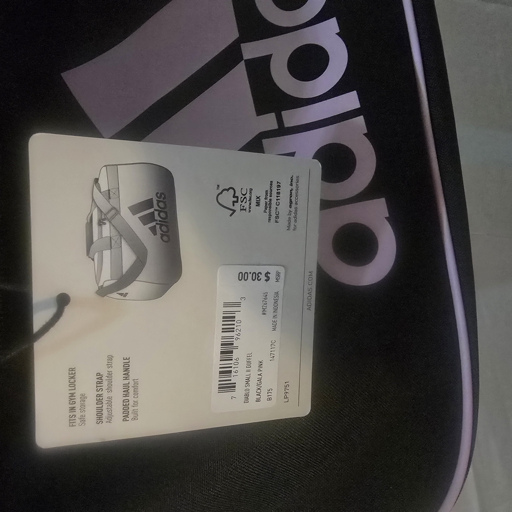 Adidas Black and Pink Duffel Bag